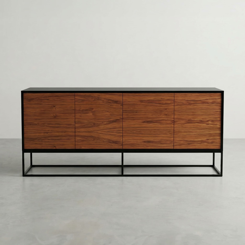 APARADOR ASPEN BLACK LACQUER C/PORTAS WALNUT