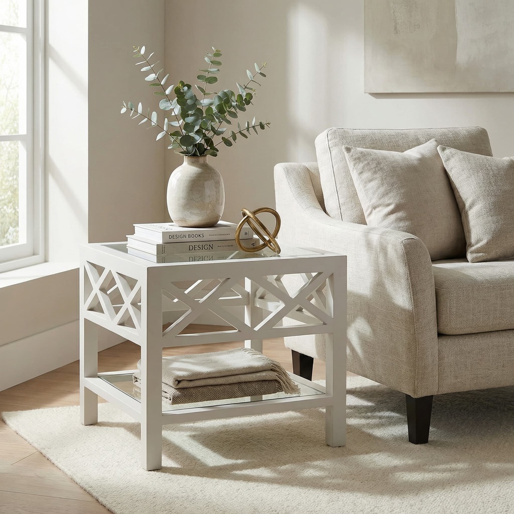 MESA LATERAL BRAGANZA C/VIDRO LIGHT GREY