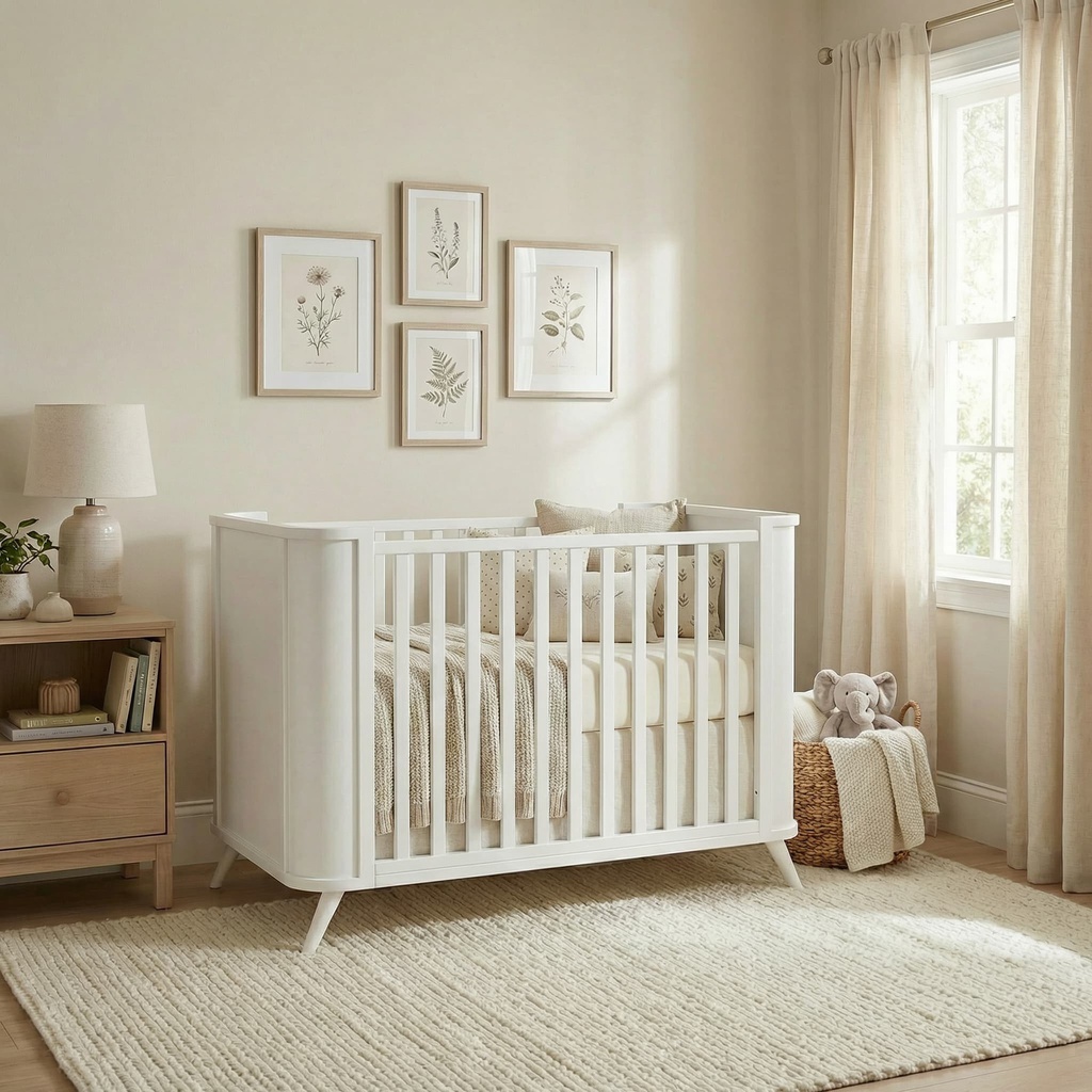 Cama de grades branca Denmark Curva para quarto de bebé - Homes in Heaven