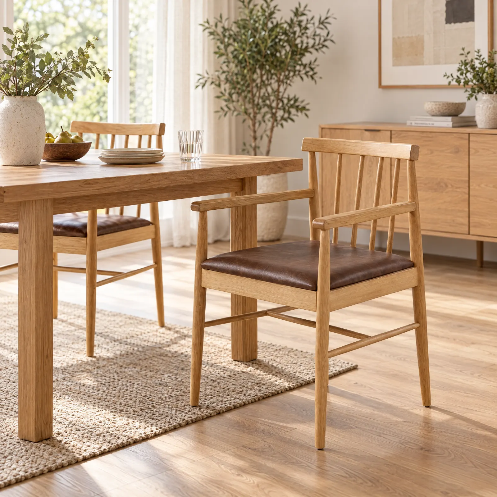Cadeira Antiga Copenhagen C/Braços Oak Natural em ambiente de sala de jantar
