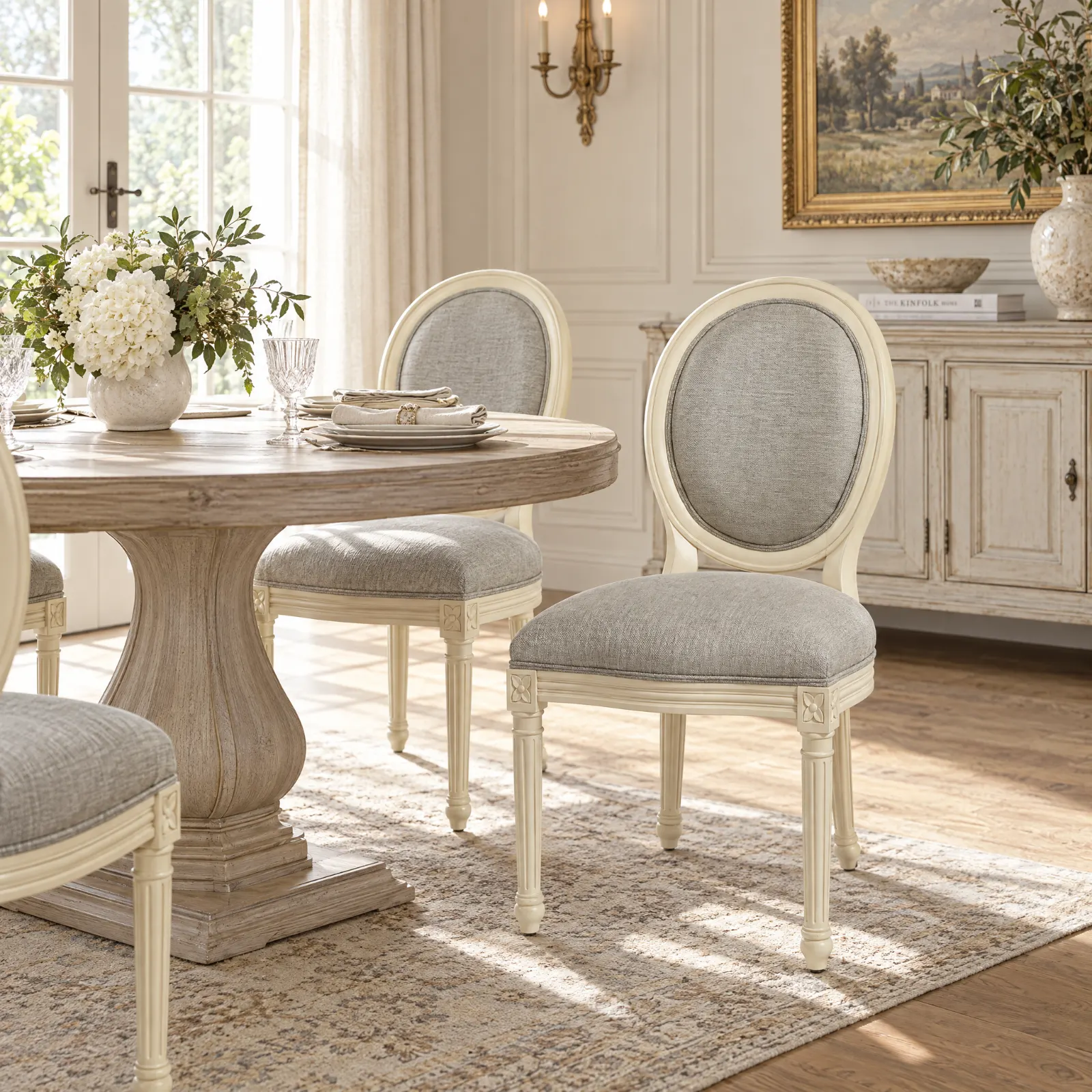 Cadeira Classic Off White Tecido Babel em ambiente de sala de jantar