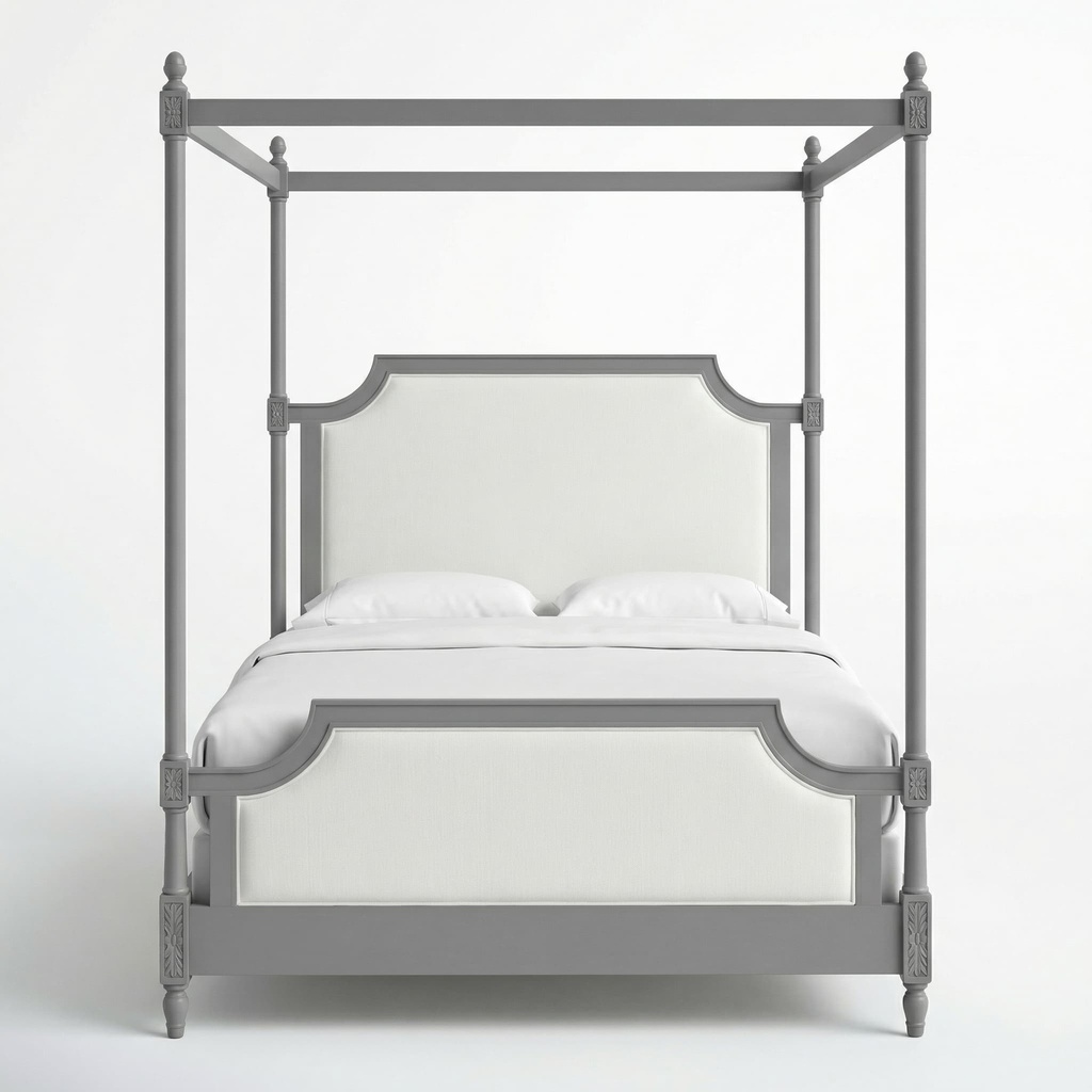 [4522096440] CAMA NEW CLASSIC ESTOFADA FOUR POSTER P/DOSSEL 160*200 CM POWDER GREY TECIDO HIH