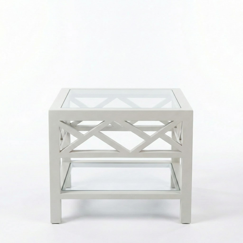 [3318002020] MESA LATERAL BRAGANZA C/VIDRO LIGHT GREY