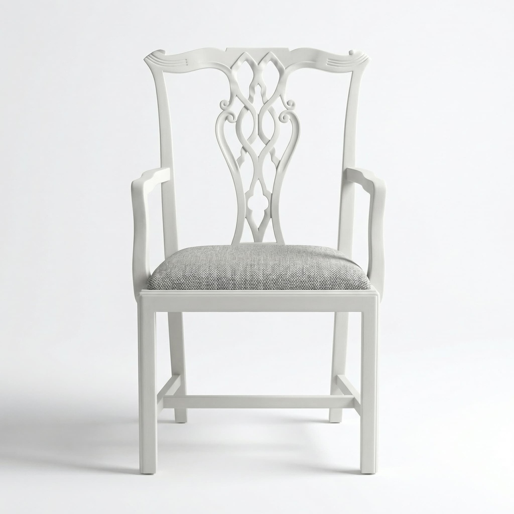 CADEIRA CHIPPENDALE C/BRAÇOS LIGHT GREY TECIDO ASCOT